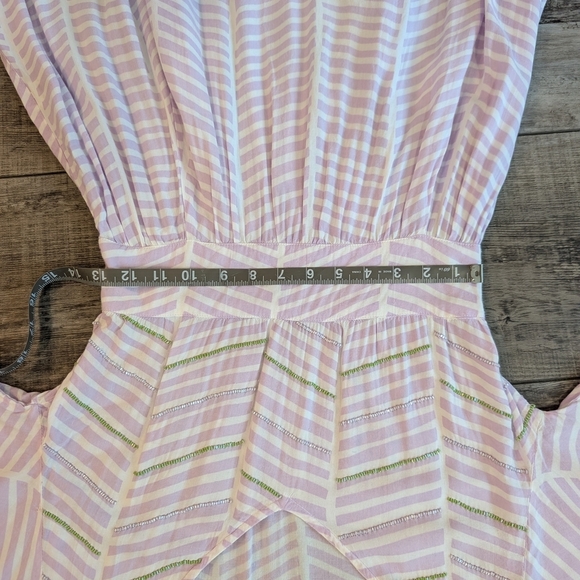 Elegant Skemo Lavender Striped Maxi Dress With Bell Sleeves. Sz. M - Picture 7 of 9